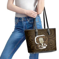 Gold New Zealand Eel Leather Tote Bag Aotearoa Maori Tuna With Kotiate Weapon LT14 - Polynesian Pride