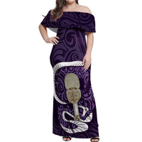 Purple New Zealand Eel Off Shoulder Maxi Dress Aotearoa Maori Tuna With Kotiate Weapon LT14 Women Purple - Polynesian Pride