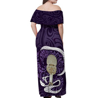 Purple New Zealand Eel Off Shoulder Maxi Dress Aotearoa Maori Tuna With Kotiate Weapon LT14 - Polynesian Pride