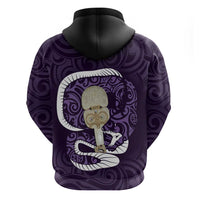 Purple New Zealand Eel Zip Hoodie Aotearoa Maori Tuna With Kotiate Weapon