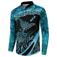 New Zealand Stingray Button Sweatshirt Aotearoa Whai With Maori Paua Shell LT14 - Polynesian Pride