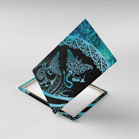 New Zealand Stingray Canvas Wall Art Aotearoa Whai With Maori Paua Shell LT14 With Frame Turquoise - Polynesian Pride