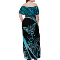 New Zealand Stingray Off Shoulder Maxi Dress Aotearoa Whai With Maori Paua Shell LT14 - Polynesian Pride