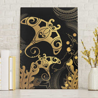 Black And Gold Aotearoa Whai Canvas Wall Art NZ Stingrays Maori Curves Style LT14 Without Frame Gold - Polynesian Pride