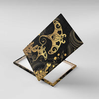Black And Gold Aotearoa Whai Canvas Wall Art NZ Stingrays Maori Curves Style LT14 With Frame Gold - Polynesian Pride