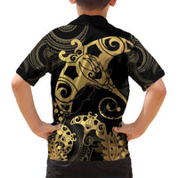 Black And Gold Aotearoa Whai Family Matching Tank Maxi Dress and Hawaiian Shirt NZ Stingrays Maori Curves Style