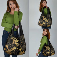 Black And Gold Aotearoa Whai Grocery Bag NZ Stingrays Maori Curves Style LT14 - Polynesian Pride