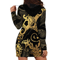 Black And Gold Aotearoa Whai Hoodie Dress NZ Stingrays Maori Curves Style LT14 - Polynesian Pride