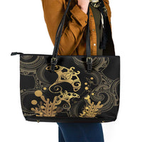 Black And Gold Aotearoa Whai Leather Tote Bag NZ Stingrays Maori Curves Style LT14 - Polynesian Pride
