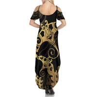 Black And Gold Aotearoa Whai Summer Maxi Dress NZ Stingrays Maori Curves Style LT14 - Polynesian Pride