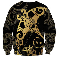 Black And Gold Aotearoa Whai Sweatshirt NZ Stingrays Maori Curves Style LT14 - Polynesian Pride