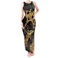 Black And Gold Aotearoa Whai Tank Maxi Dress NZ Stingrays Maori Curves Style LT14 Women Gold - Polynesian Pride