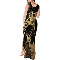 Black And Gold Aotearoa Whai Tank Maxi Dress NZ Stingrays Maori Curves Style LT14 - Polynesian Pride