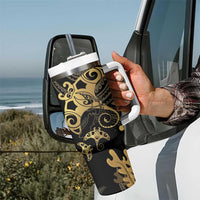 Black And Gold Aotearoa Whai Tumbler With Handle NZ Stingrays Maori Curves Style LT14 - Polynesian Pride