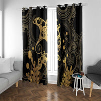 Black And Gold Aotearoa Whai Window Curtain NZ Stingrays Maori Curves Style LT14 With Grommets Gold - Polynesian Pride