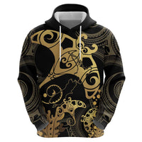 Black And Gold Aotearoa Whai Zip Hoodie NZ Stingrays Maori Curves Style