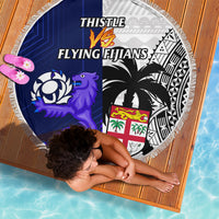 Fiji And Scotland Rugby Beach Blanket Fijian Tapa Pattern With Thistle LT14 - Wonder Print Shop