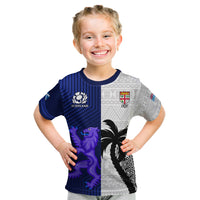 Fiji And Scotland Rugby Kid T Shirt Fijian Tapa Pattern With Thistle LT14 Blue - Polynesian Pride