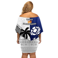 Fiji And Scotland Rugby Off Shoulder Short Dress Fijian Tapa Pattern With Thistle LT14 - Polynesian Pride
