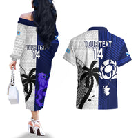 Custom Fiji And Scotland Rugby Couples Matching Off The Shoulder Long Sleeve Dress and Hawaiian Shirt Fijian Tapa Pattern With Thistle LT14 - Polynesian Pride