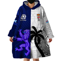 Custom Fiji And Scotland Rugby Wearable Blanket Hoodie Fijian Tapa Pattern With Thistle LT14 - Polynesian Pride