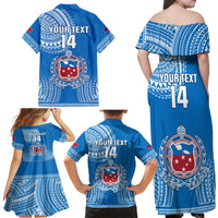 Custom Samoa Rugby Family Matching Off Shoulder Maxi Dress and Hawaiian Shirt Pacific 2023 Go Toa Samoa LT14 - Polynesian Pride