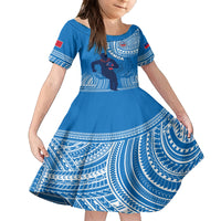 Custom Samoa Rugby Kid Short Sleeve Dress Pacific 2023 Go Toa Samoa LT14 KID Blue - Polynesian Pride