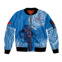 Custom Samoa Rugby Sleeve Zip Bomber Jacket Pacific 2023 Go Toa Samoa LT14 Unisex Blue - Polynesian Pride