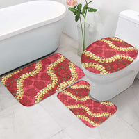 Red Palaka Hawaii Mele Kalikimaka Bathroom Set Ohia Lehua Monstera Puakenikeni Lei - Polynesian Pride