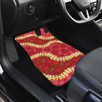 Red Palaka Hawaii Mele Kalikimaka Car Mats Ohia Lehua Monstera Puakenikeni Lei - Polynesian Pride
