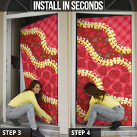 Red Palaka Hawaii Mele Kalikimaka Door Cover Ohia Lehua Monstera Puakenikeni Lei - Polynesian Pride