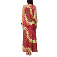 Red Palaka Hawaii Mele Kalikimaka Family Matching Tank Maxi Dress and Hawaiian Shirt Ohia Lehua Monstera Puakenikeni Lei - Polynesian Pride