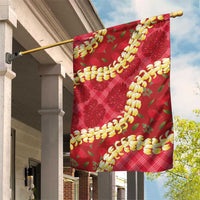 Red Palaka Hawaii Mele Kalikimaka Garden Flag Ohia Lehua Monstera Puakenikeni Lei - Polynesian Pride