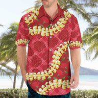 Red Palaka Hawaii Mele Kalikimaka Hawaiian Shirt Ohia Lehua Monstera Puakenikeni Lei - Polynesian Pride