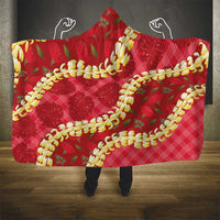 Red Palaka Hawaii Mele Kalikimaka Hooded Blanket Ohia Lehua Monstera Puakenikeni Lei - Polynesian Pride