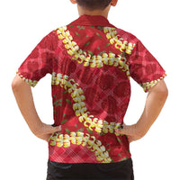 Red Palaka Hawaii Mele Kalikimaka Kid Hawaiian Shirt Ohia Lehua Monstera Puakenikeni Lei - Polynesian Pride