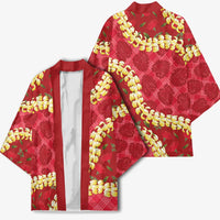 Red Palaka Hawaii Mele Kalikimaka Kimono Ohia Lehua Monstera Puakenikeni Lei - Polynesian Pride