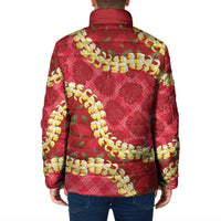 Red Palaka Hawaii Mele Kalikimaka Padded Jacket Ohia Lehua Monstera Puakenikeni Lei LT14 - Polynesian Pride
