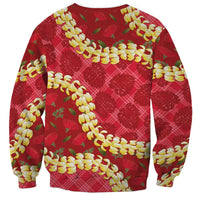 Red Palaka Hawaii Mele Kalikimaka Sweatshirt Ohia Lehua Monstera Puakenikeni Lei LT14 - Polynesian Pride