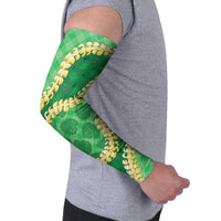 Green Palaka Hawaii Mele Kalikimaka Arm Sleeves Ohia Lehua Monstera Puakenikeni Lei - Polynesian Pride