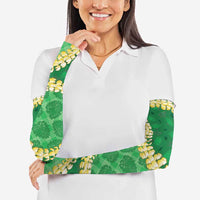 Green Palaka Hawaii Mele Kalikimaka Arm Sleeves Ohia Lehua Monstera Puakenikeni Lei - Polynesian Pride