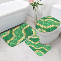 Green Palaka Hawaii Mele Kalikimaka Bathroom Set Ohia Lehua Monstera Puakenikeni Lei - Polynesian Pride