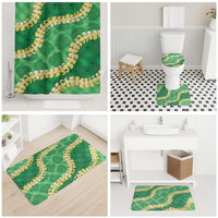 Green Palaka Hawaii Mele Kalikimaka Bathroom Set Ohia Lehua Monstera Puakenikeni Lei - Polynesian Pride