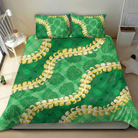 Green Palaka Hawaii Mele Kalikimaka Bedding Set Ohia Lehua Monstera Puakenikeni Lei - Polynesian Pride