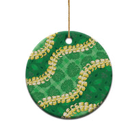Green Palaka Hawaii Mele Kalikimaka Ceramic Ornament Ohia Lehua Monstera Puakenikeni Lei - Polynesian Pride