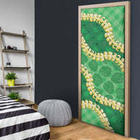 Green Palaka Hawaii Mele Kalikimaka Door Cover Ohia Lehua Monstera Puakenikeni Lei - Polynesian Pride