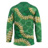 Green Palaka Hawaii Mele Kalikimaka Hockey Jersey Ohia Lehua Monstera Puakenikeni Lei - Polynesian Pride
