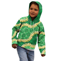 Green Palaka Hawaii Mele Kalikimaka Kid Hoodie Ohia Lehua Monstera Puakenikeni Lei - Polynesian Pride