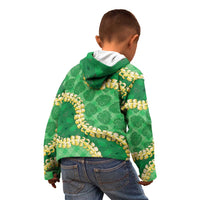Green Palaka Hawaii Mele Kalikimaka Kid Hoodie Ohia Lehua Monstera Puakenikeni Lei - Polynesian Pride