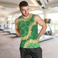 Green Palaka Hawaii Mele Kalikimaka Men Tank Top Ohia Lehua Monstera Puakenikeni Lei - Polynesian Pride